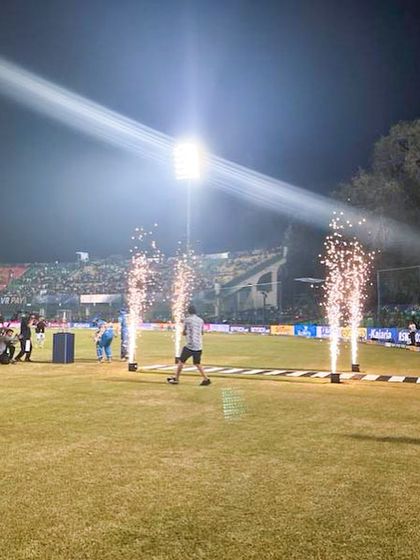 Even on a smaller field, the excitement is big. We provided on-field special effects, like these sparkler fountains, for the Road Safety World Series to add a touch of spectacle to key moments in the game.