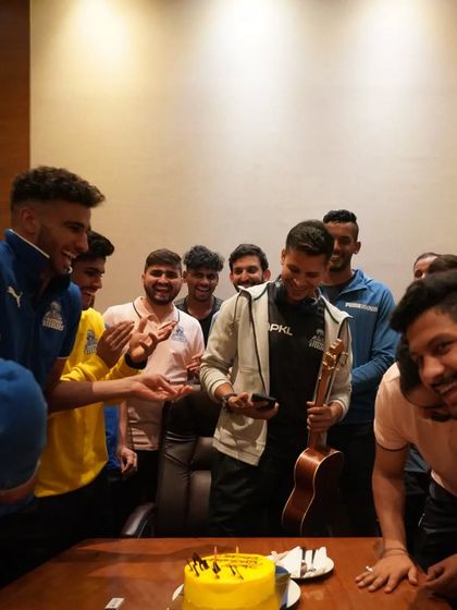 Glad there is no audio for this. A fun moment from a birthday celebration with the team, complete with cake and a ukulele. These are the memories we build off the field.