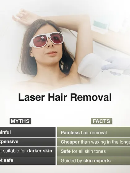 Let's clear up some common myths about laser hair removal. It's not as painful or expensive as you might think, and with the right technology, it is completely safe for Indian skin tones. I use US FDA-approved machines to ensure effective hair reduction.