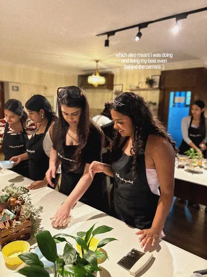 A little glimpse into one of my hands-on art workshops. I love seeing people get creative and bring their own ideas to life, whether it's on sneakers or leather goods. Everyone is focused on their project, and I'm there to guide the process.