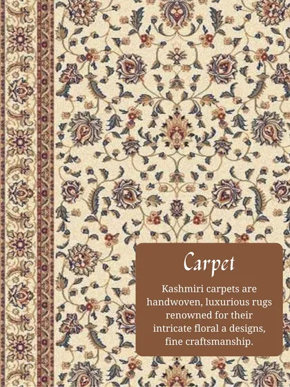 Handwoven Kashmiri carpets are luxurious and famed for their intricate floral designs. We often use these as a foundation for a room's design, drawing colors and patterns from them to create a cohesive and opulent space.