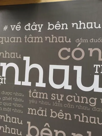 Signage from the Nhau Studio in Hanoi, which hosted the 'Vietnam in Acquarello' exhibition. The theme of togetherness was felt throughout the event.