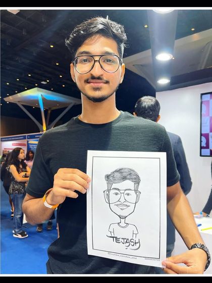 A caricature of Tejash from an event in BKC, Bandra. Each drawing is a unique piece of art.