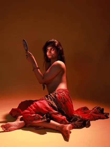 This pose from our artistic studio shoot is both bold and vulnerable. It's a great example of the creative and boundary-pushing collabs I'm open to.