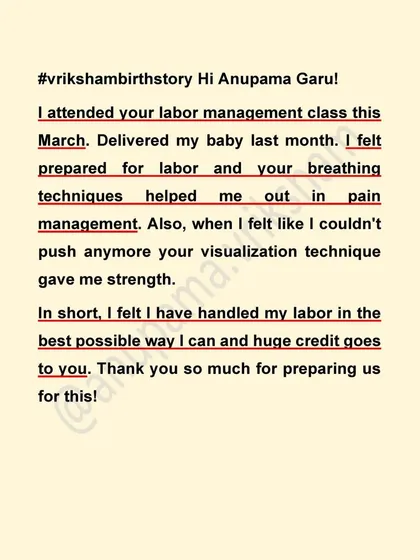 This mother felt she handled her labor in the best possible way, giving huge credit to the breathing techniques and preparation from our class.