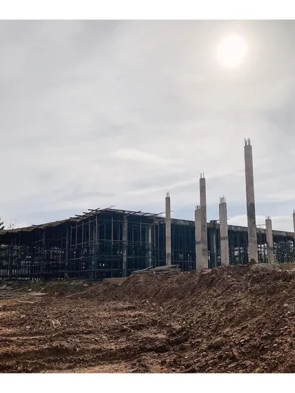The steel skeleton of a building rising from the ground, showing the initial phase of a large-scale construction project.