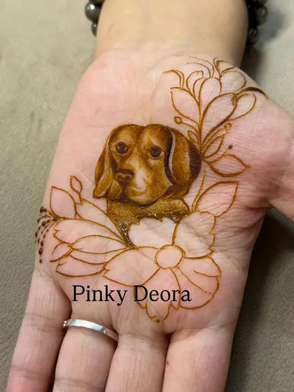 Another version of the dog portrait, showing how different floral arrangements can change the feel of the design.