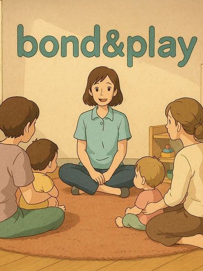A whimsical illustration capturing the gentle, nurturing spirit of our Bond & Play sessions, where parents and toddlers connect through shared activities.