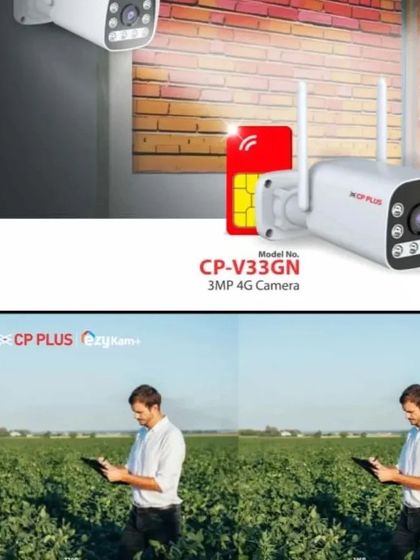 This image shows the CP Plus 3MP 4G camera, which operates using a SIM card. This wire-free solution is perfect for locations where installing traditional wired cameras is difficult or impossible.