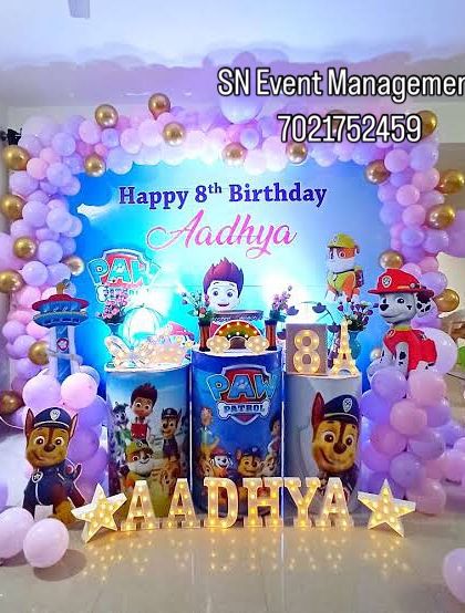 Does your child love Paw Patrol? I can create an exciting rescue mission theme for their birthday. This setup features all the popular characters like Chase and Marshall, along with themed props and colorful balloons.