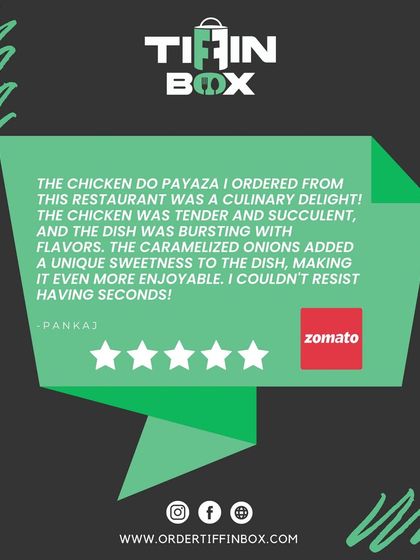 This Zomato review for our Chicken Do Payaza calls it a 'culinary delight'. The customer loved the tender chicken and the unique sweetness from the caramelized onions. We love hearing such detailed feedback!