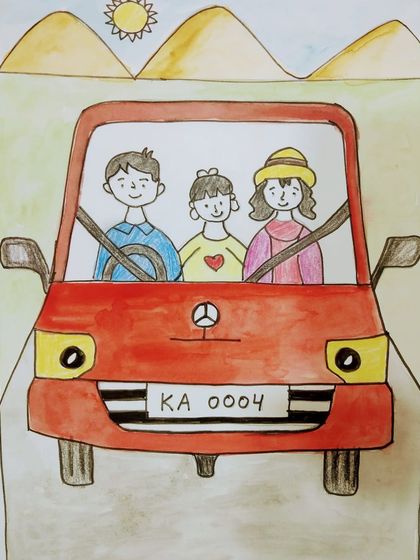 This sweet family car ride was painted with watercolours by a junior student. It’s a lovely personal piece that tells a happy story.