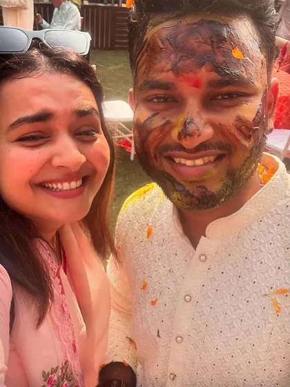 This is what it's all about! A happy, messy selfie with the groom after a fun-filled Haldi ceremony. These are the moments I cherish.