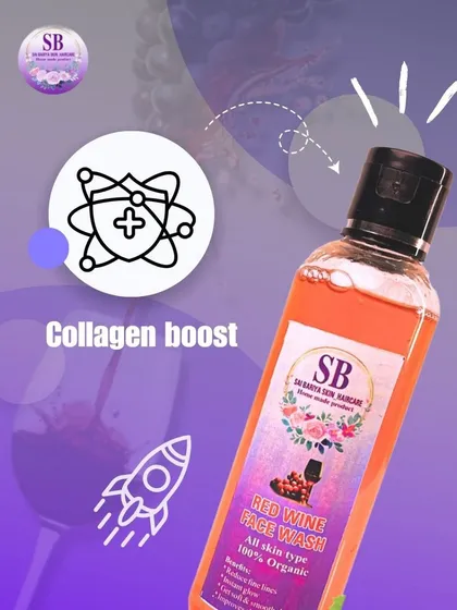 The collagen-boosting properties of my Red Wine Face Wash are highlighted here. It's a great way to support your skin's natural firmness.