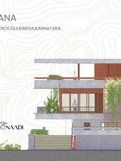 This elevation drawing of the 'Ayana' residence illustrates the design's layered approach. The interplay of balconies, planters, and screens creates a facade that is both visually interesting and highly functional.