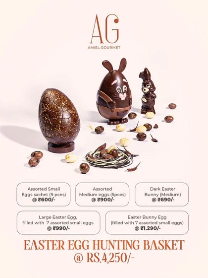 Hop into Easter joy with my handcrafted chocolate eggs and bunnies. This menu shows my full range, from small assorted eggs to a complete Easter Egg Hunting Basket.