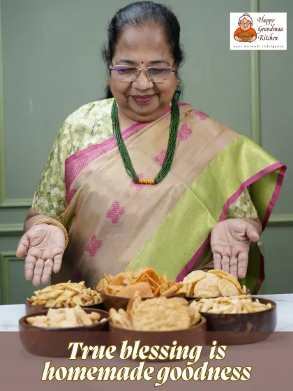 A photo of Dadisaa with her hands open, offering the homemade goodness she creates. For us, this is a true blessing we get to share with all of you.