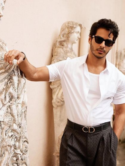 Ishaan Khatter looking effortlessly stylish for 'The Royals' promo. The grooming is subtle, enhancing his natural features for a cool, confident vibe.