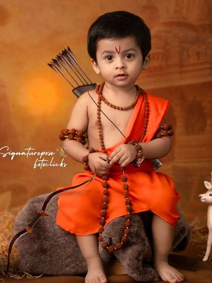 A confident pose from our little Lord Rama, ready for his epic journey. These shoots are designed to be an imaginative adventure for your child.