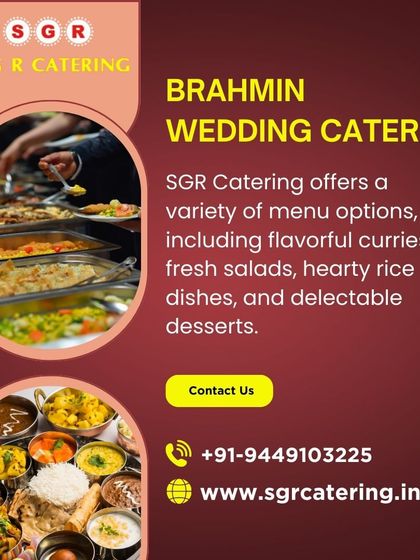 We offer a variety of menu options for Brahmin weddings, including flavorful curries, fresh salads, and delectable desserts. This collage shows the breadth of our culinary expertise.