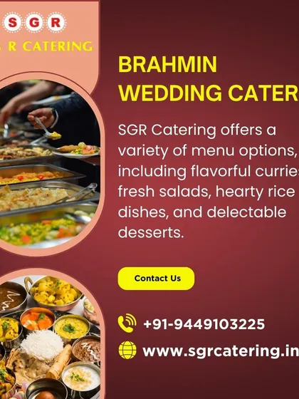 We offer a variety of menu options for Brahmin weddings, including flavorful curries, fresh salads, and delectable desserts. This collage shows the breadth of our culinary expertise.