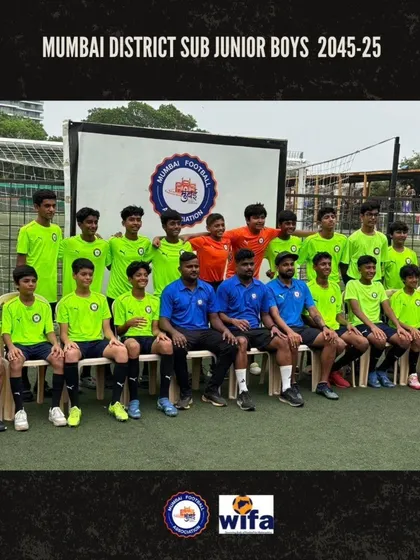 The selected Mumbai District Sub Junior Boys team for 2045-25, featuring two of our talented academy players.