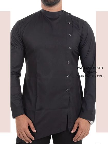 A close-up of the kurta's torso, detailing the diagonal button placement.