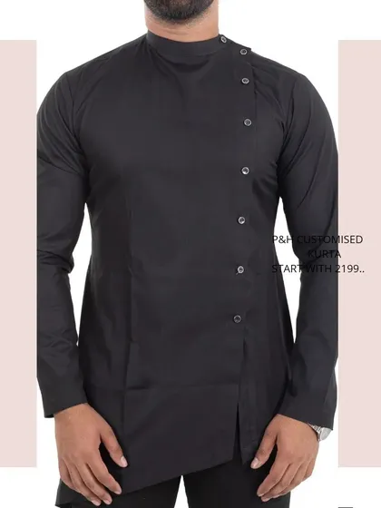 A close-up of the kurta's torso, detailing the diagonal button placement.