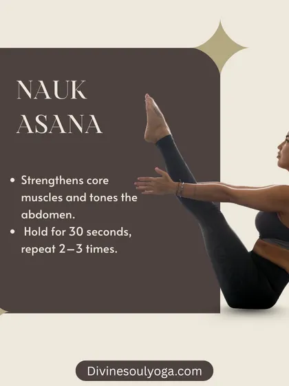 Naukasana (Boat Pose) is a challenging posture that strengthens the core muscles and tones the abdomen. We guide our students to hold it for 30 seconds, repeating 2-3 times for maximum benefit.