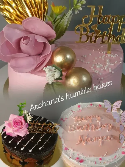 A collage of three different floral and butterfly themed birthday cakes.