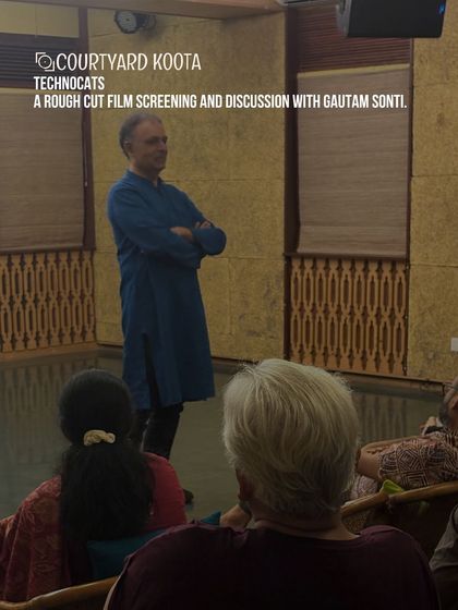 Filmmaker Gautam Sonti stands before the audience for a discussion following the rough cut screening of his documentary "Technocats." We believe in supporting creators by providing a platform for feedback and dialogue.