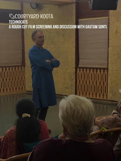 Filmmaker Gautam Sonti stands before the audience for a discussion following the rough cut screening of his documentary "Technocats." We believe in supporting creators by providing a platform for feedback and dialogue.