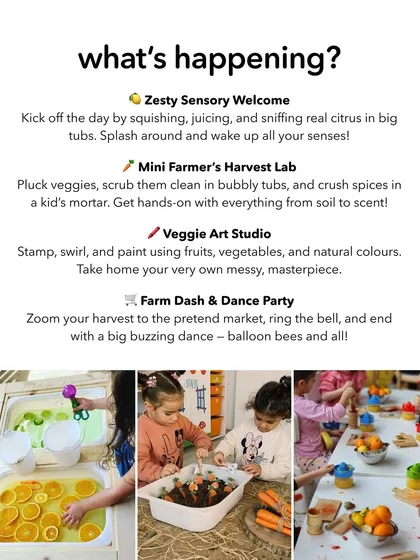 Stay updated with our upcoming events. These posters give you a peek into the exciting, themed playdates we have planned, from Peter Rabbit's Garden Party to a Brik Oven Pizza Making day.