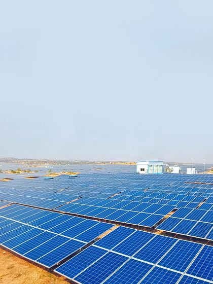 The vast expanse of our 43.5 MWp solar plant in Chitradurga, Karnataka. This project has offset over 452,313 tons of CO2 emissions, supporting the green energy goals of our esteemed clientele.