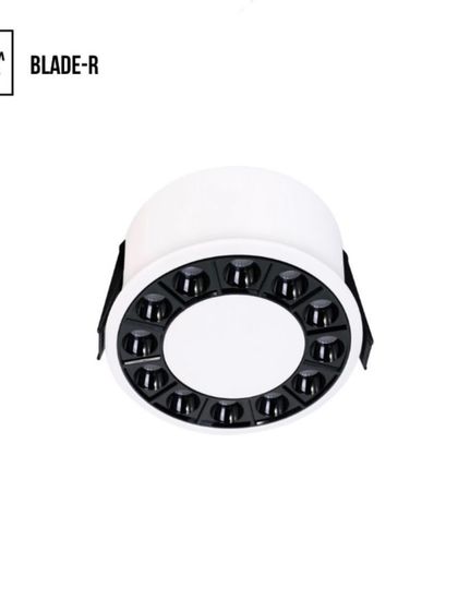 This Blade R model features twelve miniaturized lenses, offering a powerful yet diffuse light source. Its design is perfect for general illumination in spaces that require high-quality, architecturally integrated lighting.