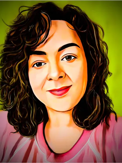 Another color variation of the commissioned portrait, with a green background and a slightly different color treatment.