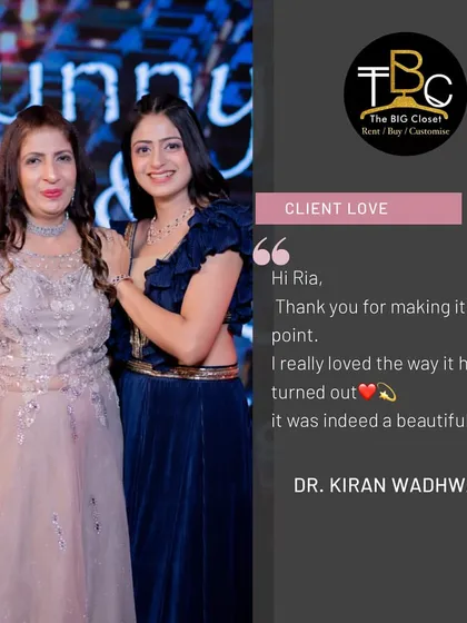 Here's a lovely testimonial from Dr. Kiran, who looks stunning with her mom. I designed the midnight blue ruffle gown for her, and I'm so happy she felt it was on point.
