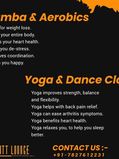 An informational graphic outlining the distinct benefits of our different classes, comparing Zumba and Aerobics with Yoga and Dance.