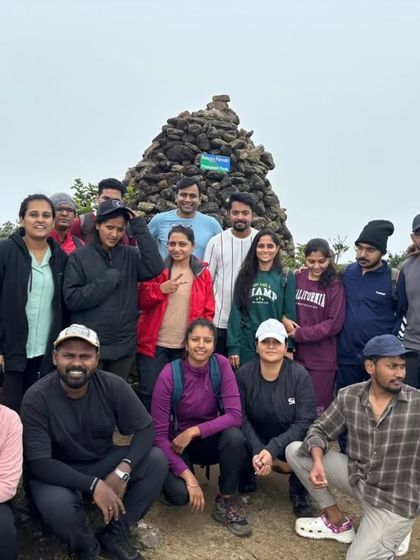 Another great group shot, capturing the fun and camaraderie of the trekking team.