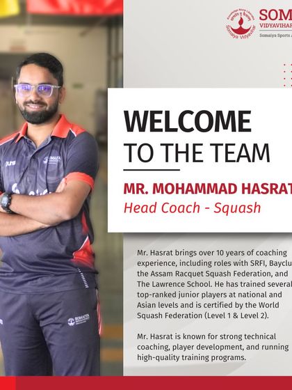 We welcome Mr. Mohammad Hasrat as our Head Coach for Squash. With over 10 years of experience and certifications from the World Squash Federation, he is known for his strong technical coaching and developing top-ranked junior players.