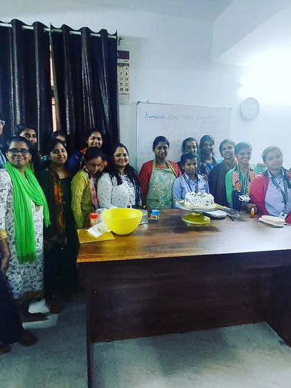A proud moment with the wonderful students from the Karnataka Deaf and Dumb Foundation after our successful cake and pastry class.