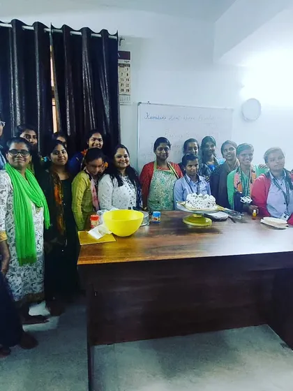 A group photo with the wonderful students from the Karnataka Deaf and Dumb Foundation. It was a privilege to teach them cake and pastry skills and help them on their path to financial independence.