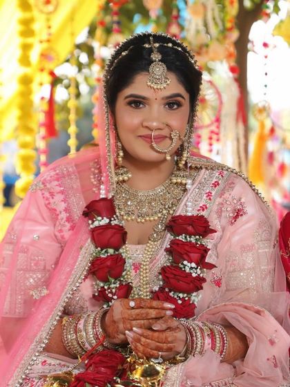 My super pretty bride Sakshi, looking radiant on her wedding day. We went for a soft and pretty pink monochromatic look.