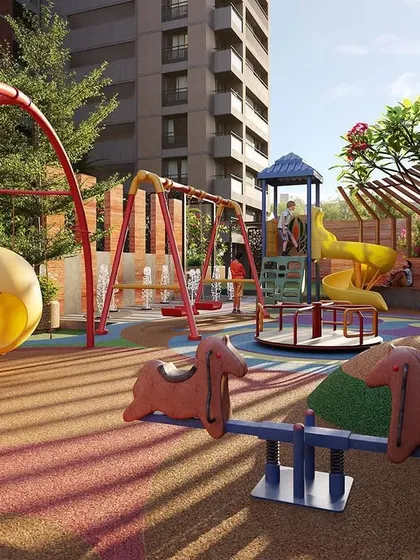 A render of the "Pixelscapes" play area, highlighting the dynamic layout with varied elevations and a mix of equipment to challenge and entertain.