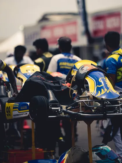 A close-up of our karts lined up in the paddock.