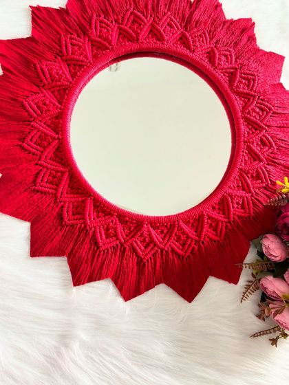 A final, beautiful shot of the red mirror mandala, ready to be sent to its new home. I love how this piece turned out.