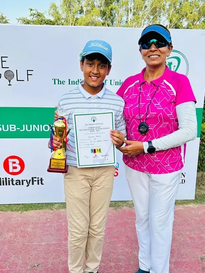 Another shot of Siddhant with his runner-up trophy, a result of 13 birdies over two days.