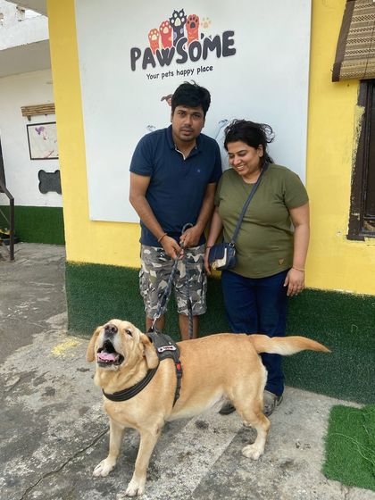 Murphy posing with his happy parents. I'm glad they trusted me with their furry family member.
