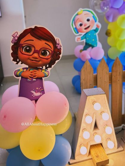 More characters from Cocomelon. These cutouts are perfect for placing around the party area to enhance the theme and create fun photo opportunities for the little ones.