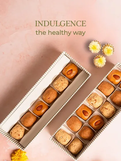 Indulgence, the healthy way. My assorted laddoo boxes are made with wholesome ingredients and no nasties, just pure festive goodness wrapped in love for your Diwali celebrations.